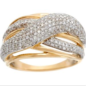 Domed Pave’ Crossover Ring, 14k Gold, 1.00 cttw